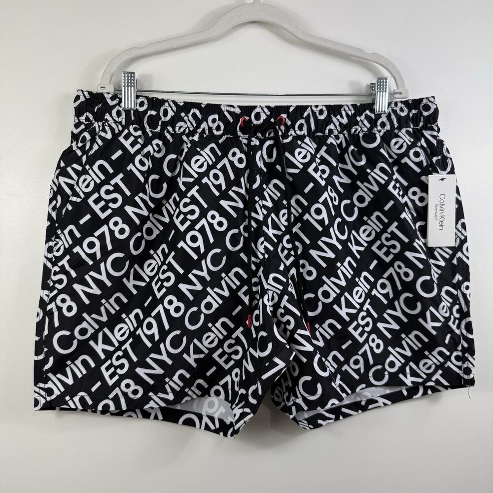 NWT Calvin Klein Swimwear Black White Logo Print Swim Trunks Mens XXL Beach - Picture 10 of 10